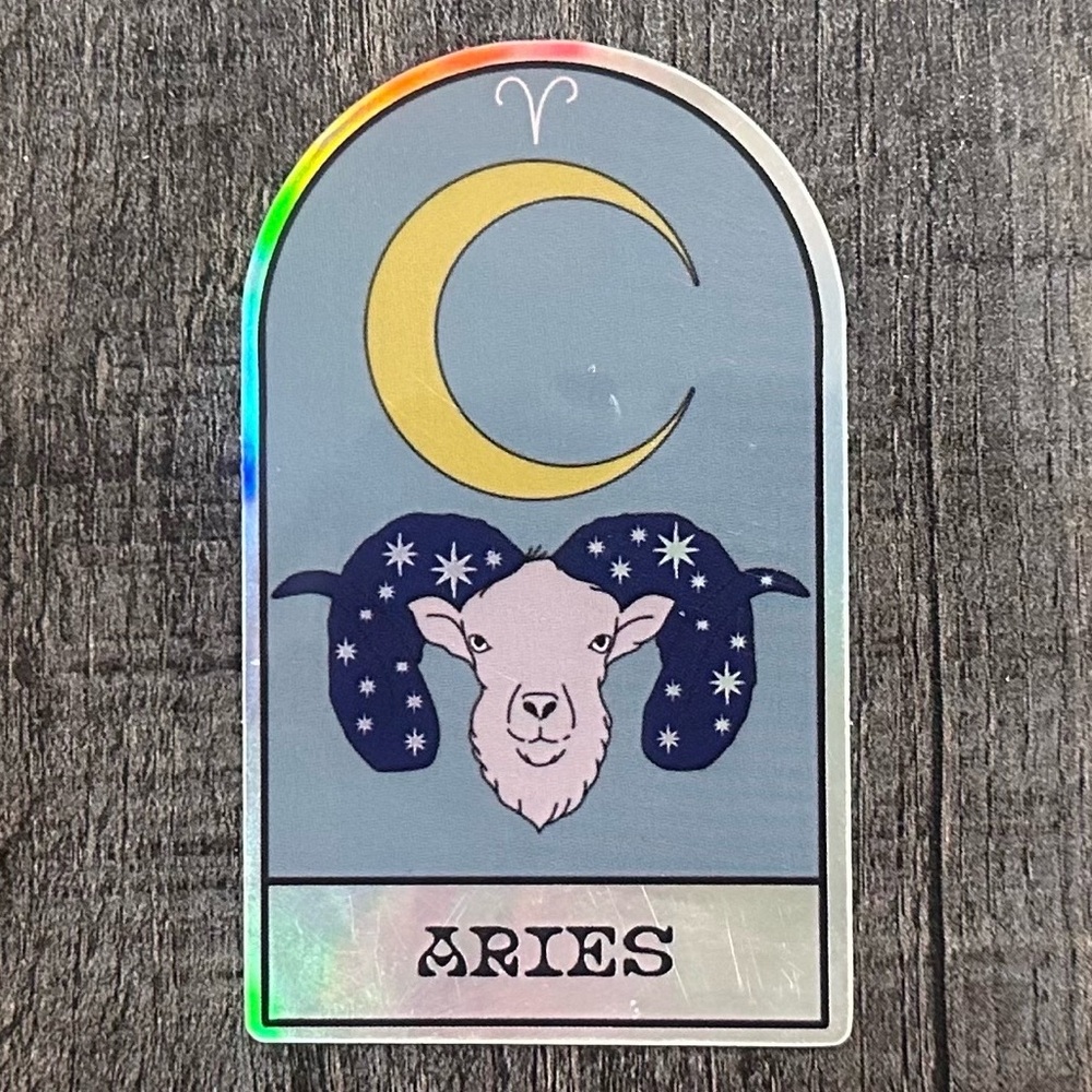 💞 New Iridescent Metallic Aries Zodiac Sticker with Ram Design